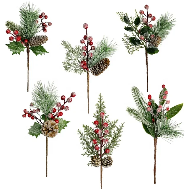 Christmas Artificial Pine Picks branches Christmas Red Berry Picks Stems  decorations luxury 2023 branches christmas picks