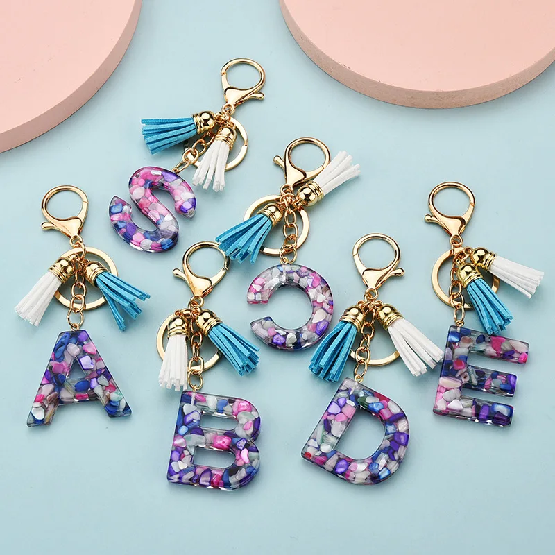 small gift keychain present Initial acrylic keyring with tassel