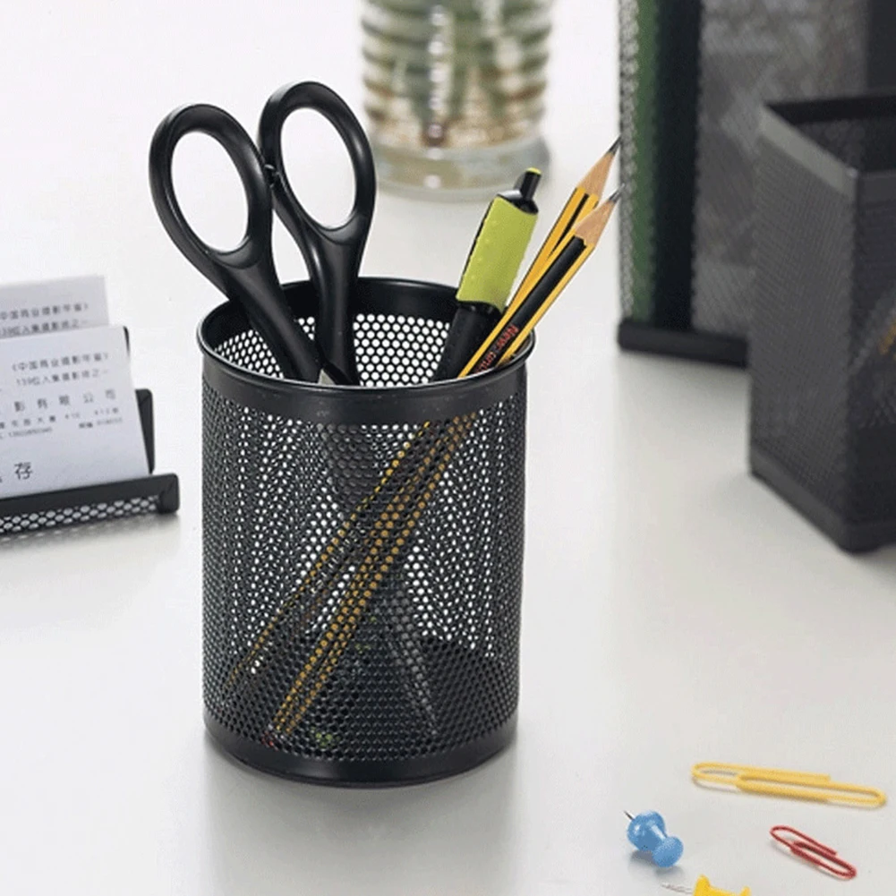 Wholesale Colorful Custom Logo Print Mesh Pen Cup Metal Pencil Cheap Pen Holder
