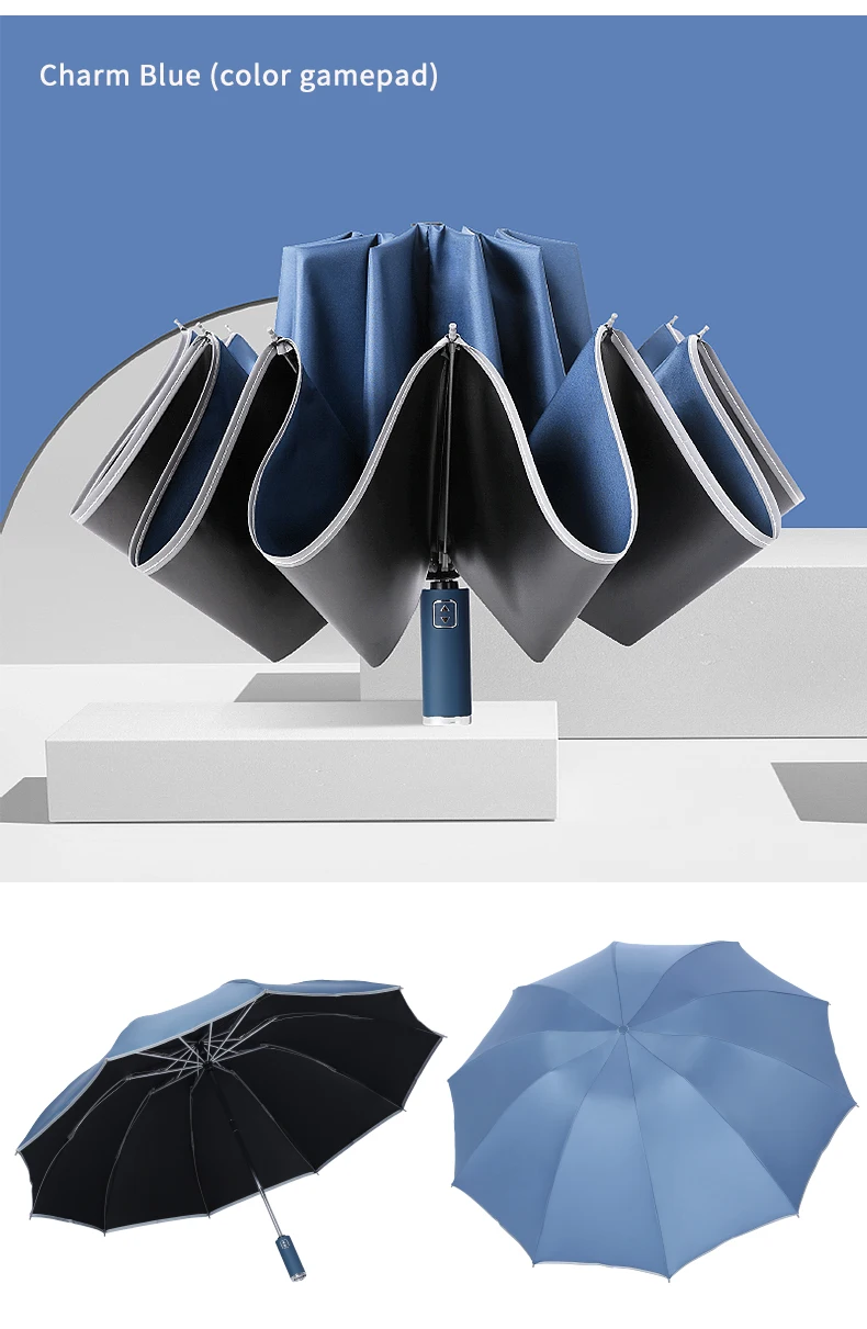 23 inch10 bone men woman clear automatic folding umbrella uv reflective strip 3 fold umbrella with logo
