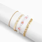 Vintage Beads Vintage Style 4pcs/set Handmade Beads Pink Little Daisy Flowers Metal Bracelet Sets