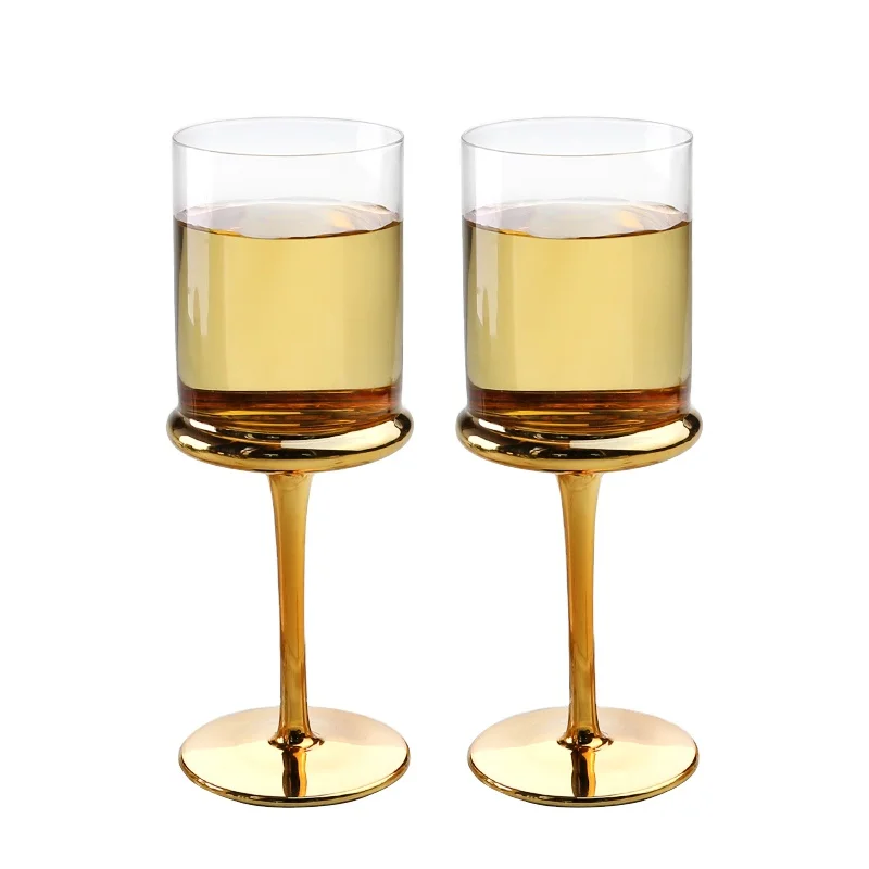 2022 hotsell 270ml electroplated wedding party gold colored red white wine glass/glass goblet with  gold  electroplating