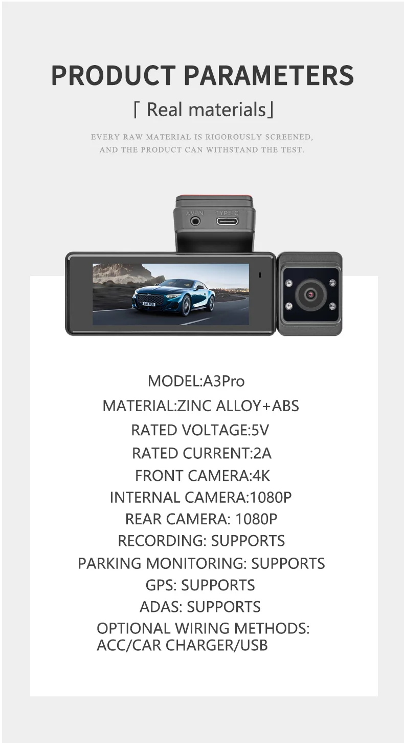 Dash Cam WIFI Front In-car Rear 4k Dvr 3 Channel 4k GPS Black Box with 3.16 Inches for Wireless Discreet Hidden Installation details