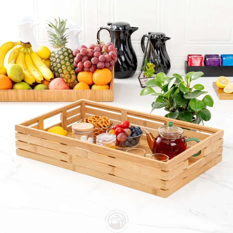 Customized Wooden Tea Food Personalized Serving Rectangle Wooden Serving Tray with Handles