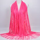 Scarf Shawl Scarf Schal Long Scarf Long Fringe Monocolour Hollow Out Embroider Women Poncho 2021 Instant Hijab Lace Shawl