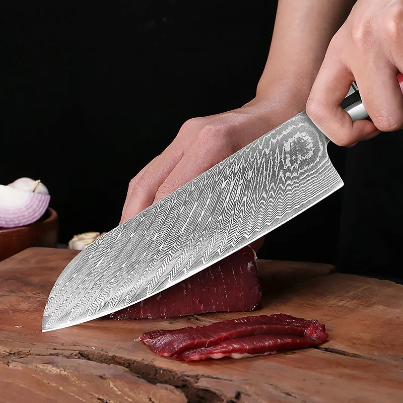 Japan Sharp Damascus Frozen Meat Knife Super Vg10 Steel Santoku Chef