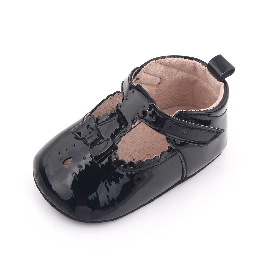 Spring and Summer Pure Color Hollow Shining PU Leather Baby Girls Soft Soled Princess Shoes manufacture