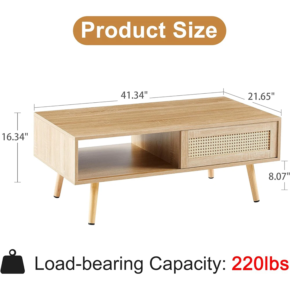 Mid Century Modern Square Coffee Table with Storage Rectangle Wooden Accent Center Tables with Sliding Door Panel and Legs manufacture