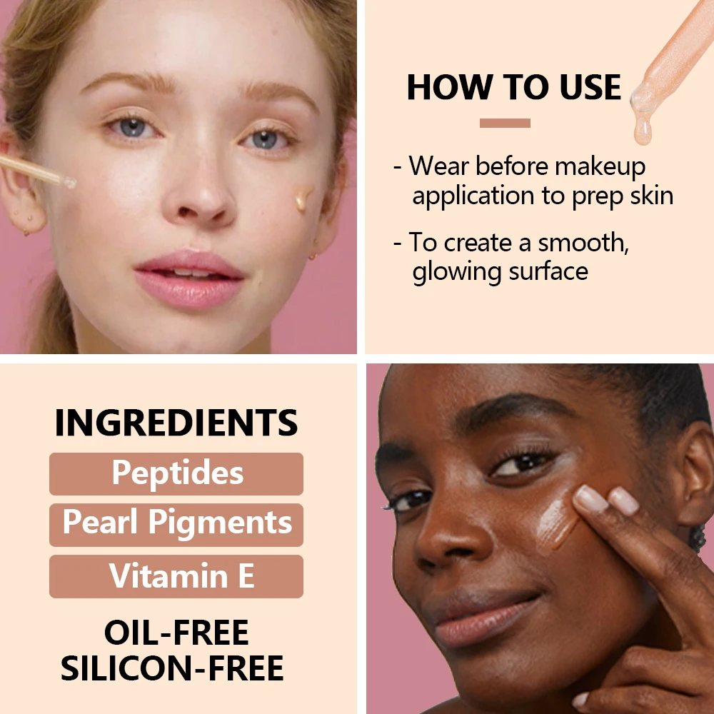 Oem Beauty Smooth Skin Makeup Base Antioxiant Foundation Face Rediant Primer Serum Moisture Lighten Priming Serum Private Label