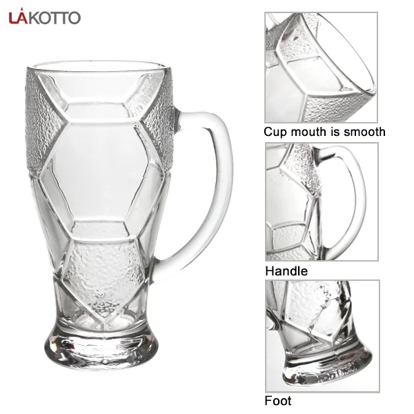 custom logo sublimation 400ml football shaped wholesale glass beer steins mugs with handle