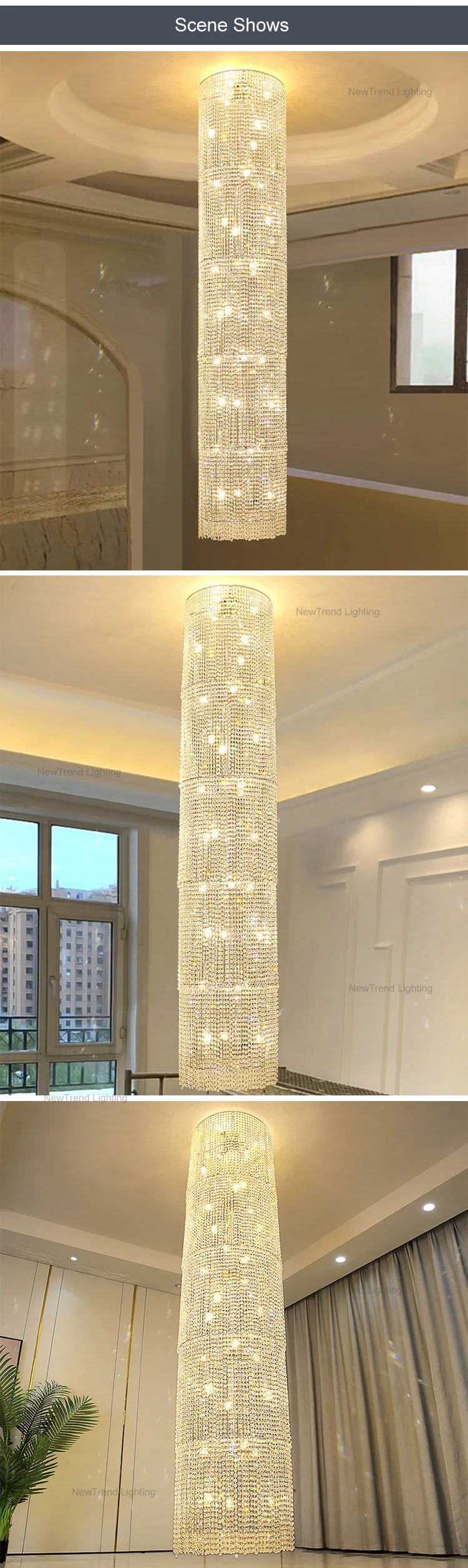 CPL-117 Elegant Style Indoor Decoration Hotel Lobby Villa Staircase Custom Crystal Chandelier Light supplier