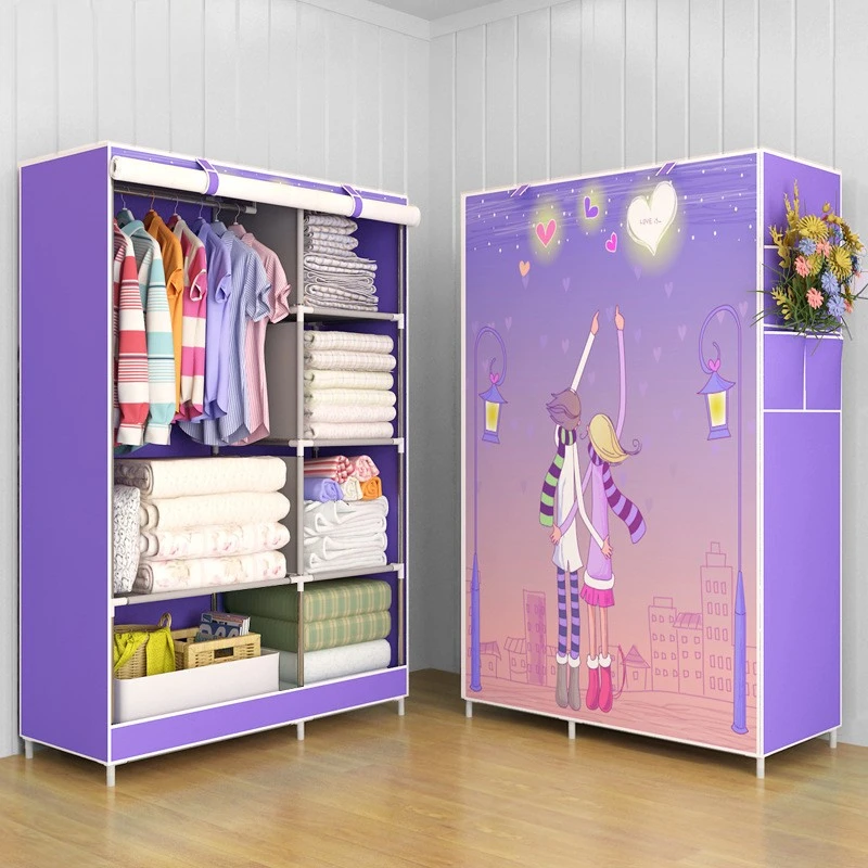 165cm Bedroom Clothes Storage Organizer Foldable Canvas Cabinet Metal frame Portable Cloth Fabric Wardrobe Closet For Clothes
