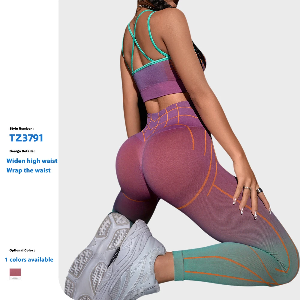 Direct Selling Sexy Gradient Striped Sports Bra Set Yoga Pants Sexy Workout Sportswear Luxury Activewear For Women