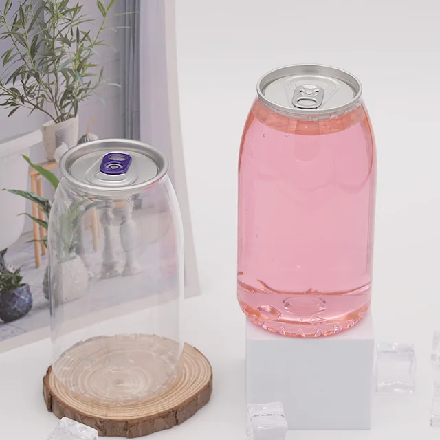 Customize PET Transparent  330m| 400ml 500ml 16oz clear plastic cans for milk tea  juice with aluminum easy open lid  Bottle