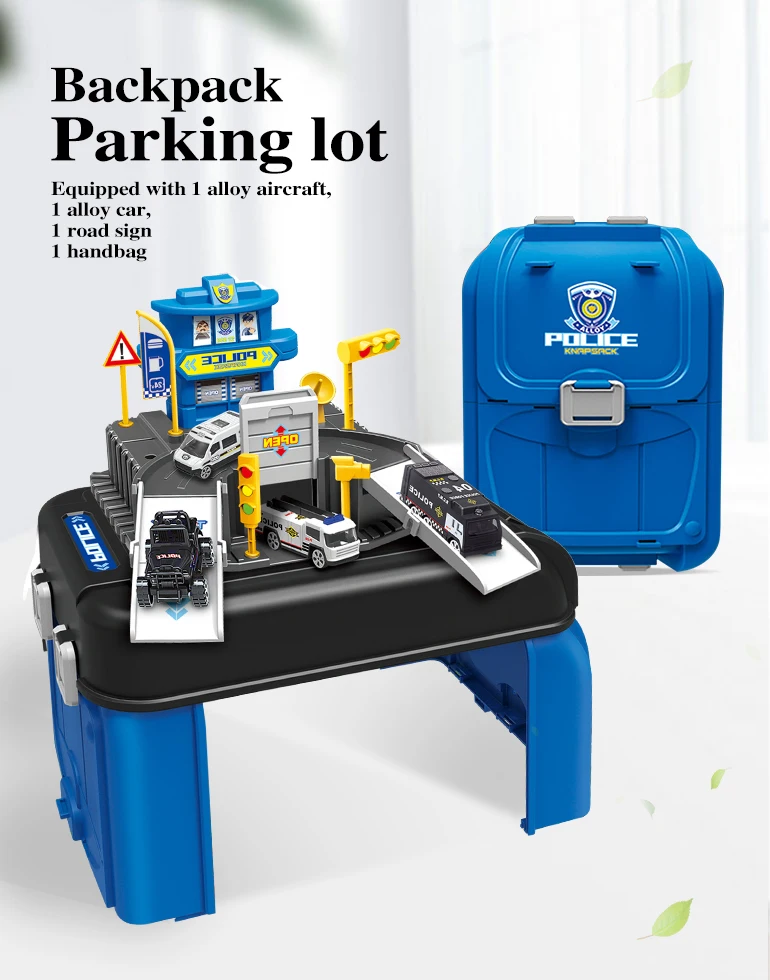 37pcs track slot toys car parking lot toy alloy city backpack portable map parking set city station police parking lot toys