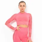 Apparel Fitness Wear Custom Fitness Gym Apparel Cross Front Sexy Women Long Sleeve Crop Top