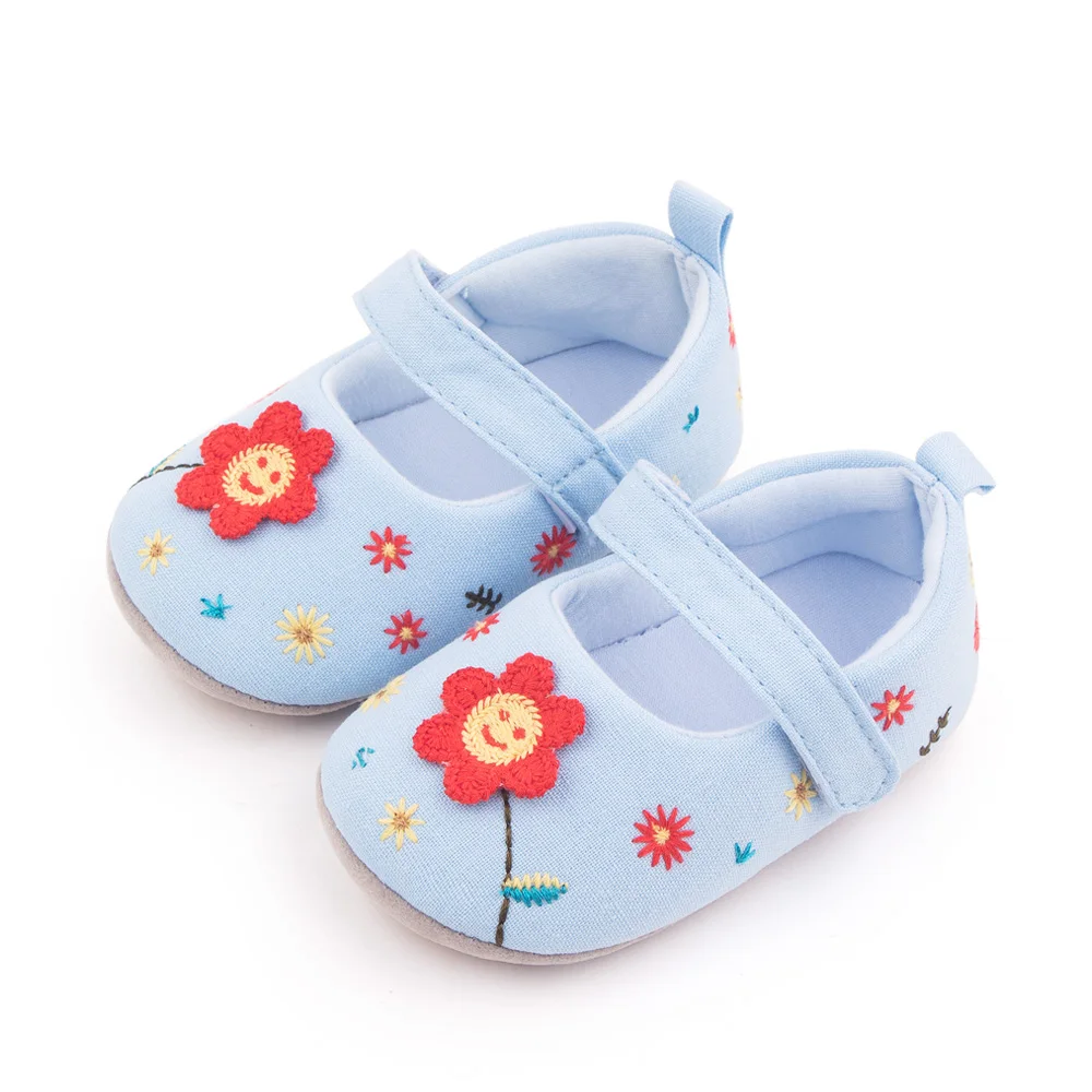 Spring and Autumn Cute Embroidery Flower Solid Color Soft Soled Baby Girls Princess Toddler Shoes supplier