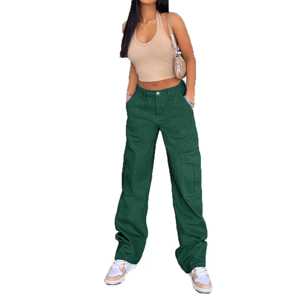Low Waist Khaki Denim Jeans Women Fashion Trendy Sexy Feature Pocket Cargo Pants factory