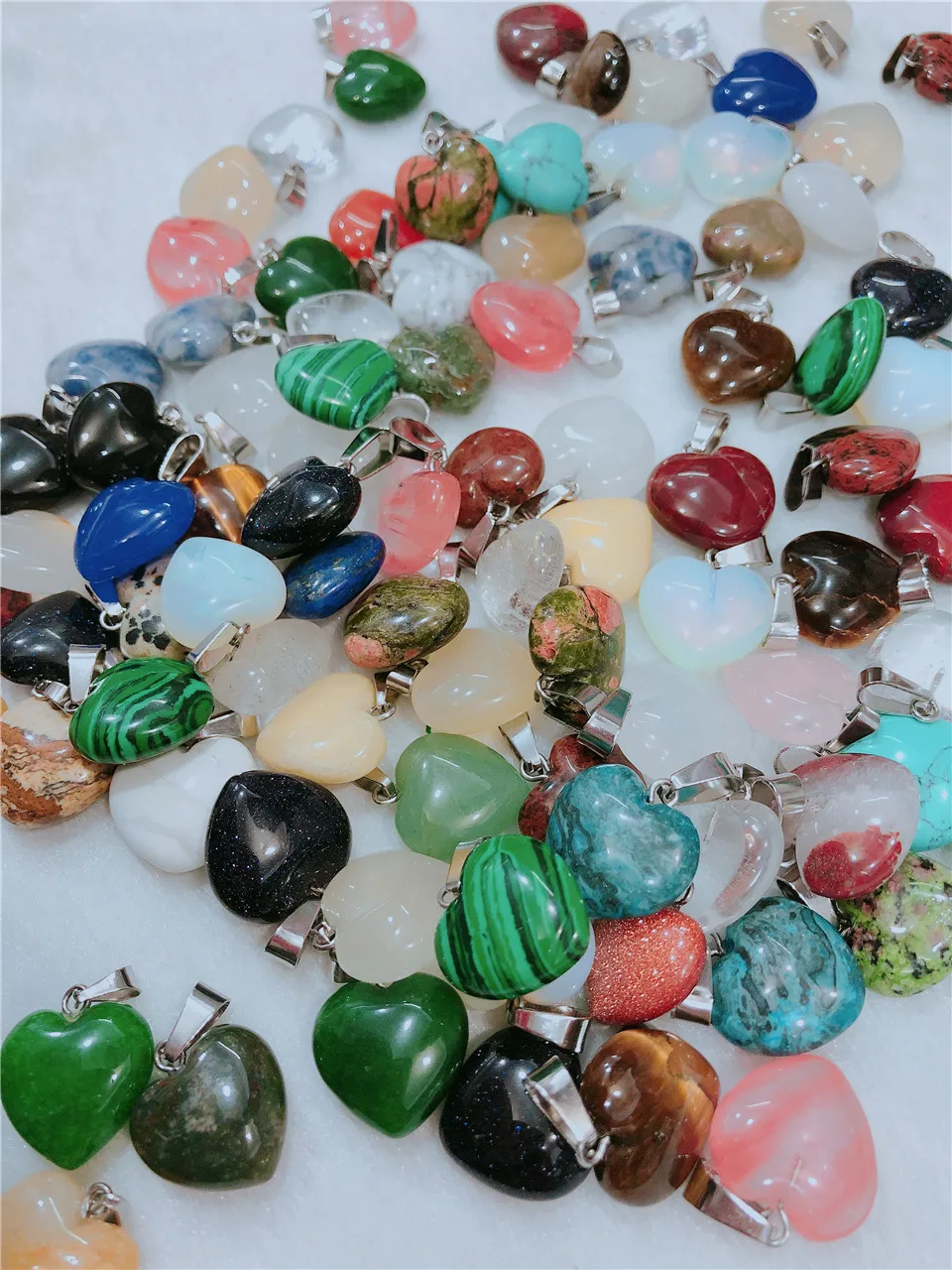 100% Natural Crystal Stone Heart Stainless Steel Pendant For Women DIY Gemstone Agate Pendant Necklace Jewelry