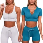 Woman Suits 2 Pieces Professional Rib Fabric Threaded Zipper Sports Shirts And Pants Suit