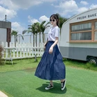 Jeans Skirts Jeans Pleated Skirt Girls Low Price High Waist French Style Clothing Long Jeans Pleated Skirts