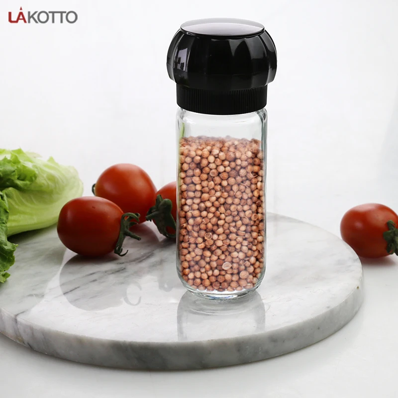 wholesale 100ml glass spice bottle salt spice mill with manual plastic pepper grinder lid