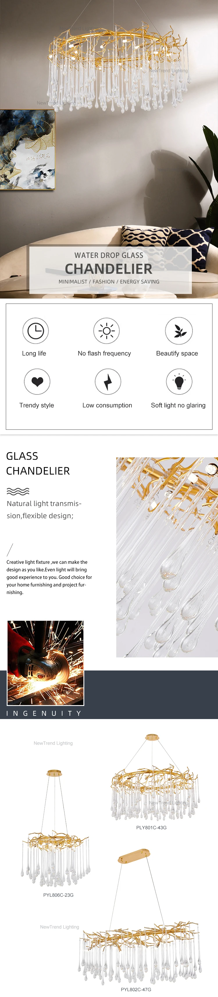 ply801c high quality gold color indoor decoration living room luxury chandelier light-0