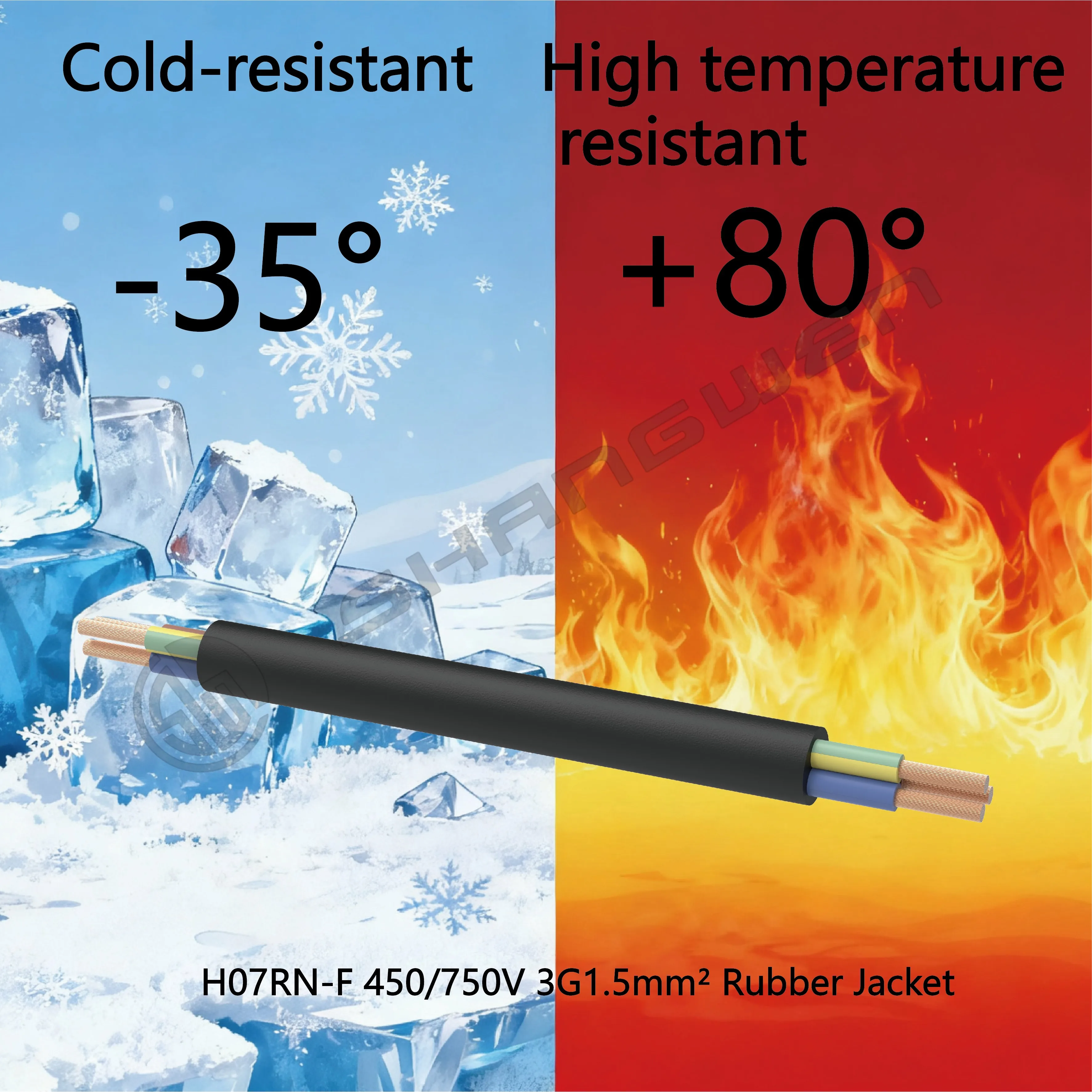 3*1.5mm² H07RN-F 450/750V CCC VDE 3 Core Sheathed Wire Bare Copper Sheath Flexible Rubber Cable Power Cable Black Rubber Cable