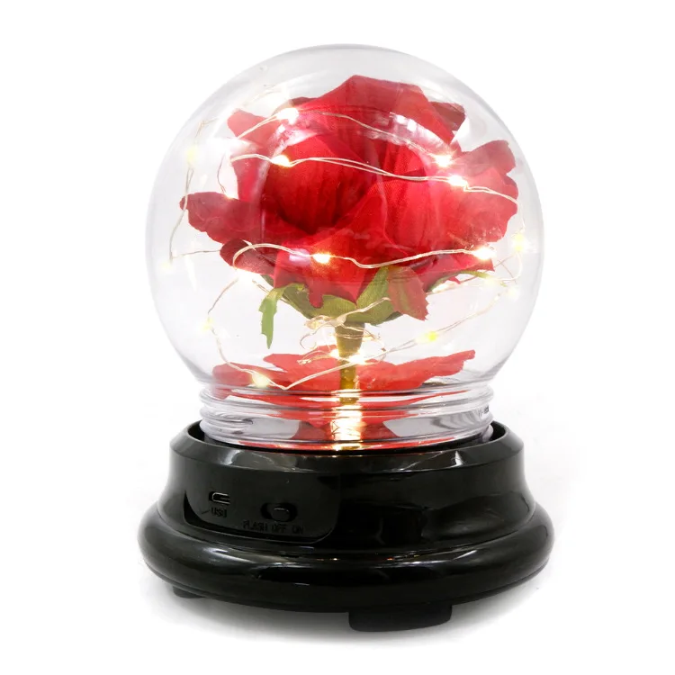 EE098 Home Decor Valentine Infinity Rose Lamp Gift Led Light String Forever Rose Flower Glass Dome Artificial Flower Lamp Gifts