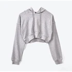 Top Quality Solid Gray Hooded Cropped Top Women's Sweatshirt Long Lace Up High Quality Hoodies