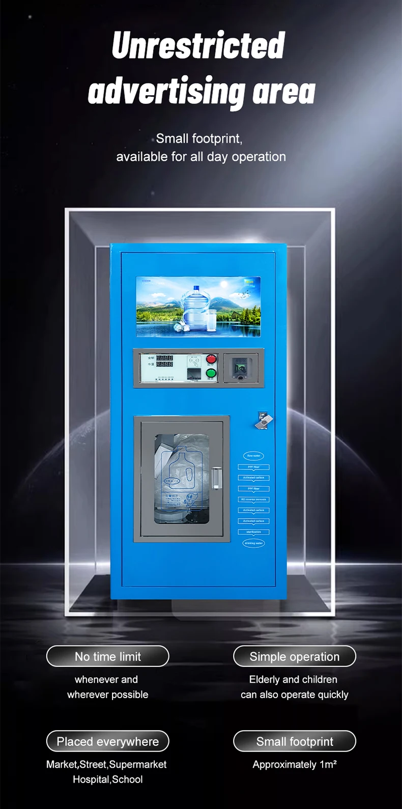 Vending Machine Water 400gpd Multi-stage Filtration Reverse Osmosis Purified Water Vending Machine