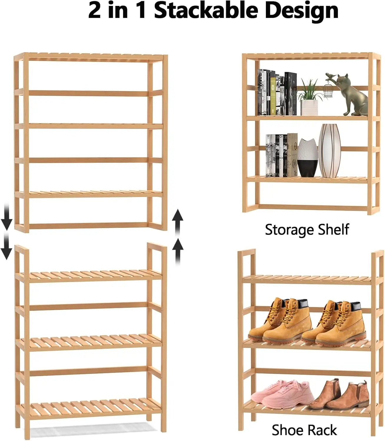 product 6 tier bamboo storage shelves adjustable bookcase with multipurpose display for bathroom or living room-11
