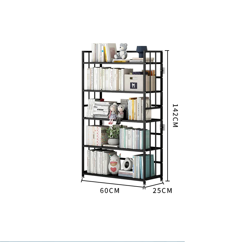 Factory cheap living room 5 layer storage rack black bookshelf simple office bookcase