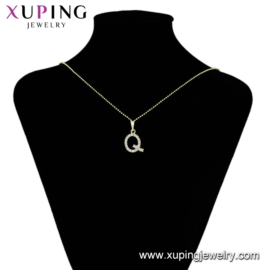 35982 XUPING Jewelry Vintage woman yiwu jewelry Letter Q 14K gold color Artificial zircon wedding brass jewelry pendants