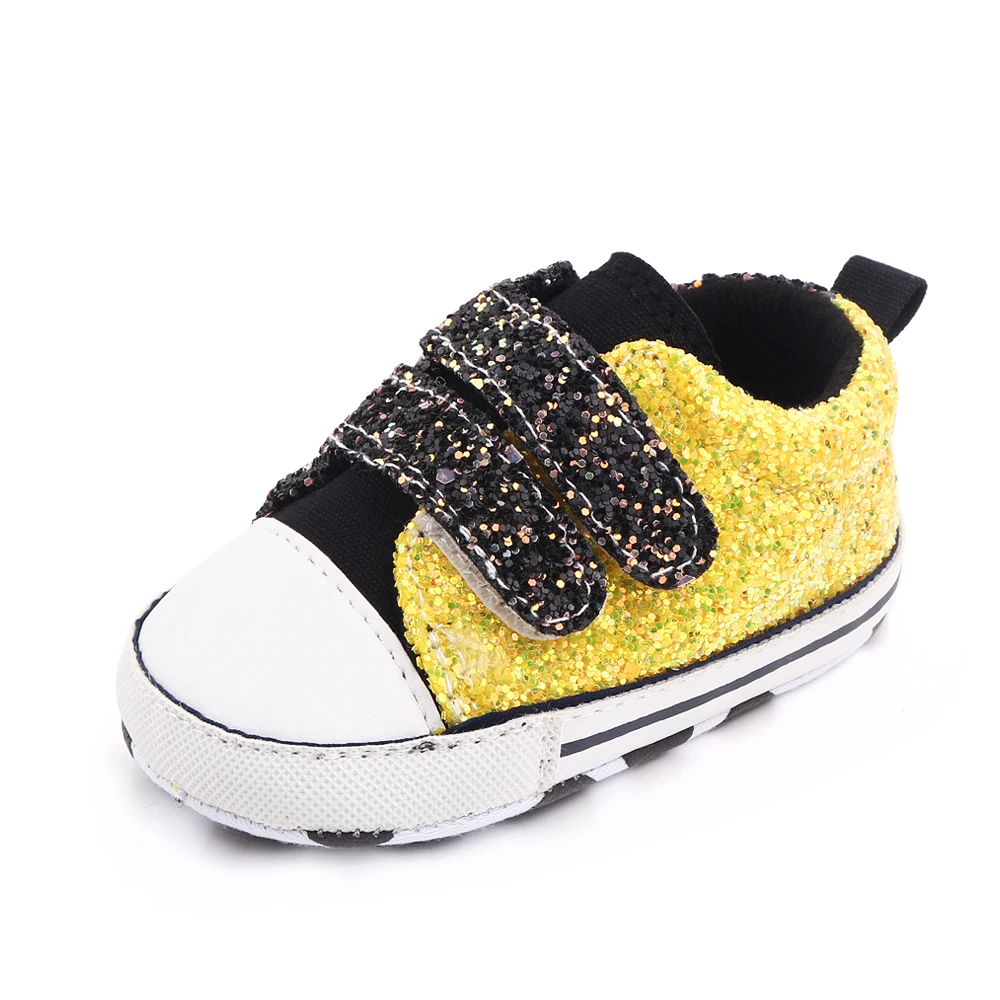 Spring and Autumn Multi-color Shiny Sequin Baby Soft Soled Canvas Toddler Shoes factory