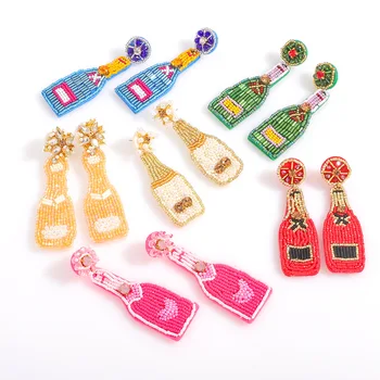 Decorative party fashionable rice seed bead earring boho wine bottle beaded earrings handmade
