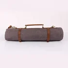 Leather Bag Pockets Bagleather Custom Vintage Carrying Waxed Canvas Leather Butcher Chef Knife Roll Bag With 10 Pockets