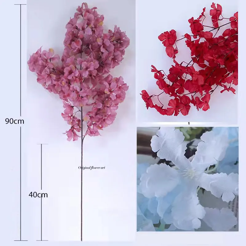 Selling Product Artificial Silk Flowers 90cm Yellow Pink Cherry Blossom Floral For Wedding Decoration