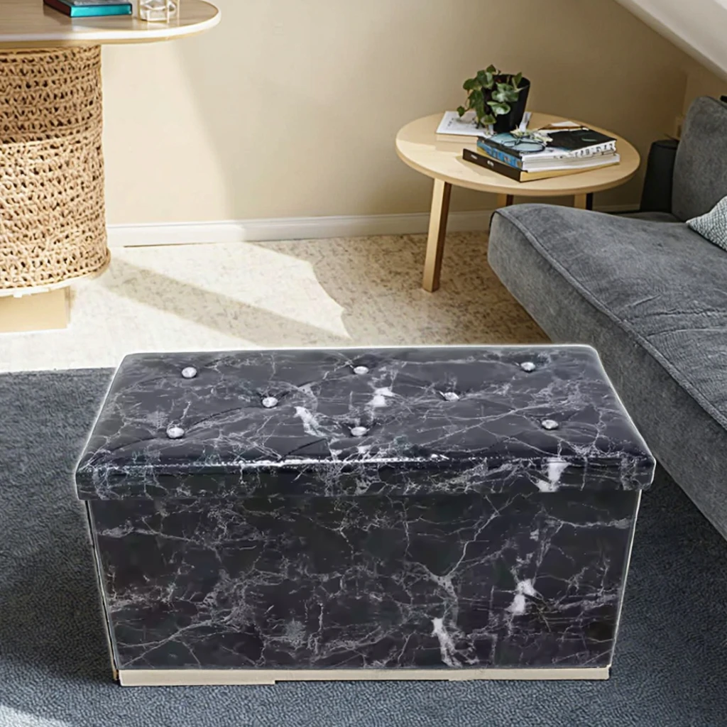 Modern Marble Print Storage Stool Ottoman with Diamond Decoration Portable for Bedroom Apartment-Factory Wholesale for Home Use details