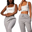 Custom Logo Knit 2 Piece Set Women Clothing Jogger Pants With Pockets And Crop Top Vest Set Spring Clothings For Women