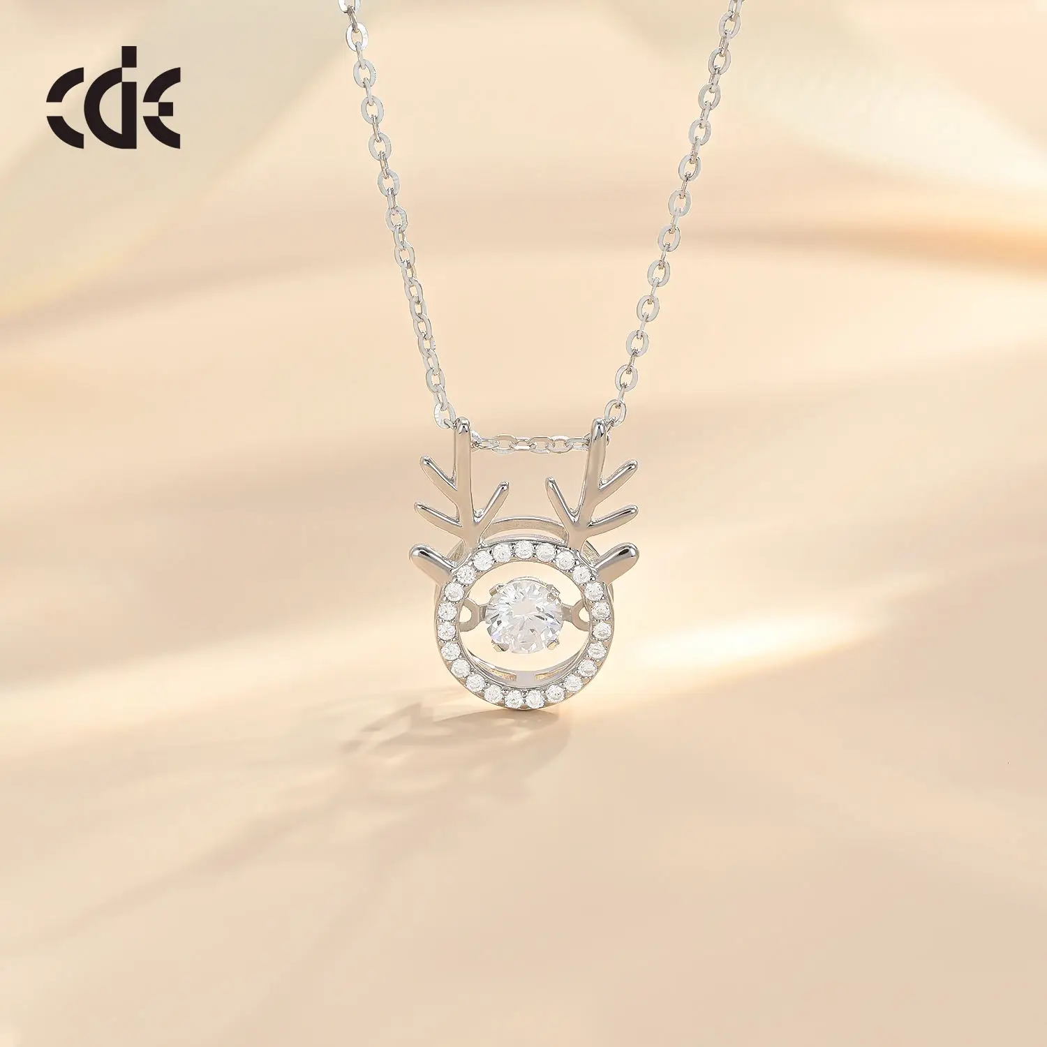 CDE CZYN018 Fine 925 Sterling Silver Jewelry 14K Gold Plated Necklace Wholesale Zircon Antler Christmas Pendant Necklace