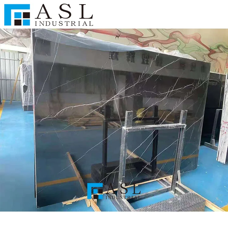 Polished natural white veins glossy black floor tiles design bathroom stone slab Chinese floor nero Margiua tiles and pure blac