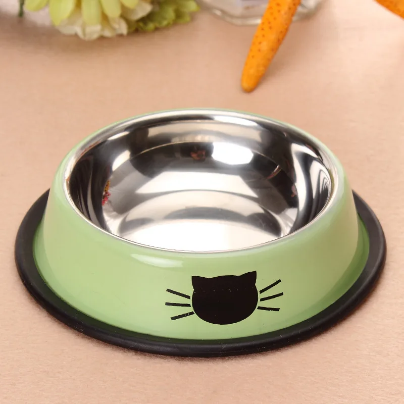 product single stainless steel anti slip silicone side pet food water feeding bowl with footprints printing-51