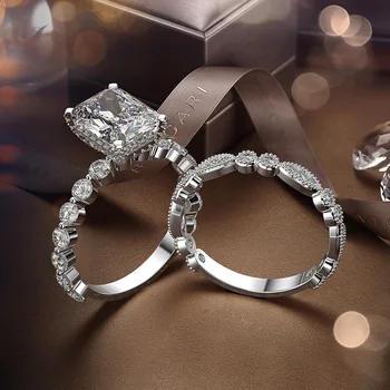 New design gold finger fashion 925 sterling silver wedding jewelry pave diamond cushion cut aaaaa cz zircon ring set women