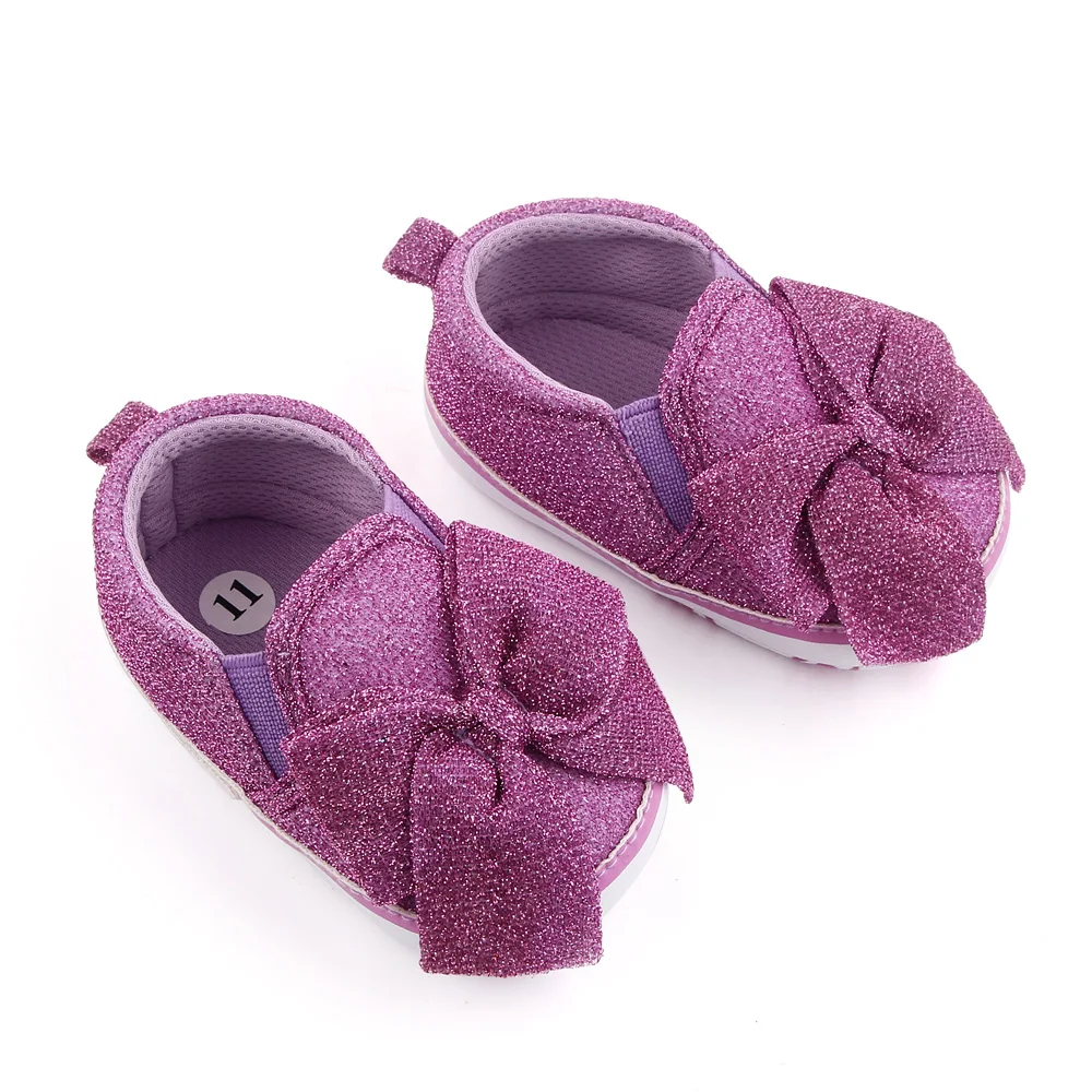 New design blingbling bow-knot solid baby shoes girls soft sole newborn walking toddler shoes factory