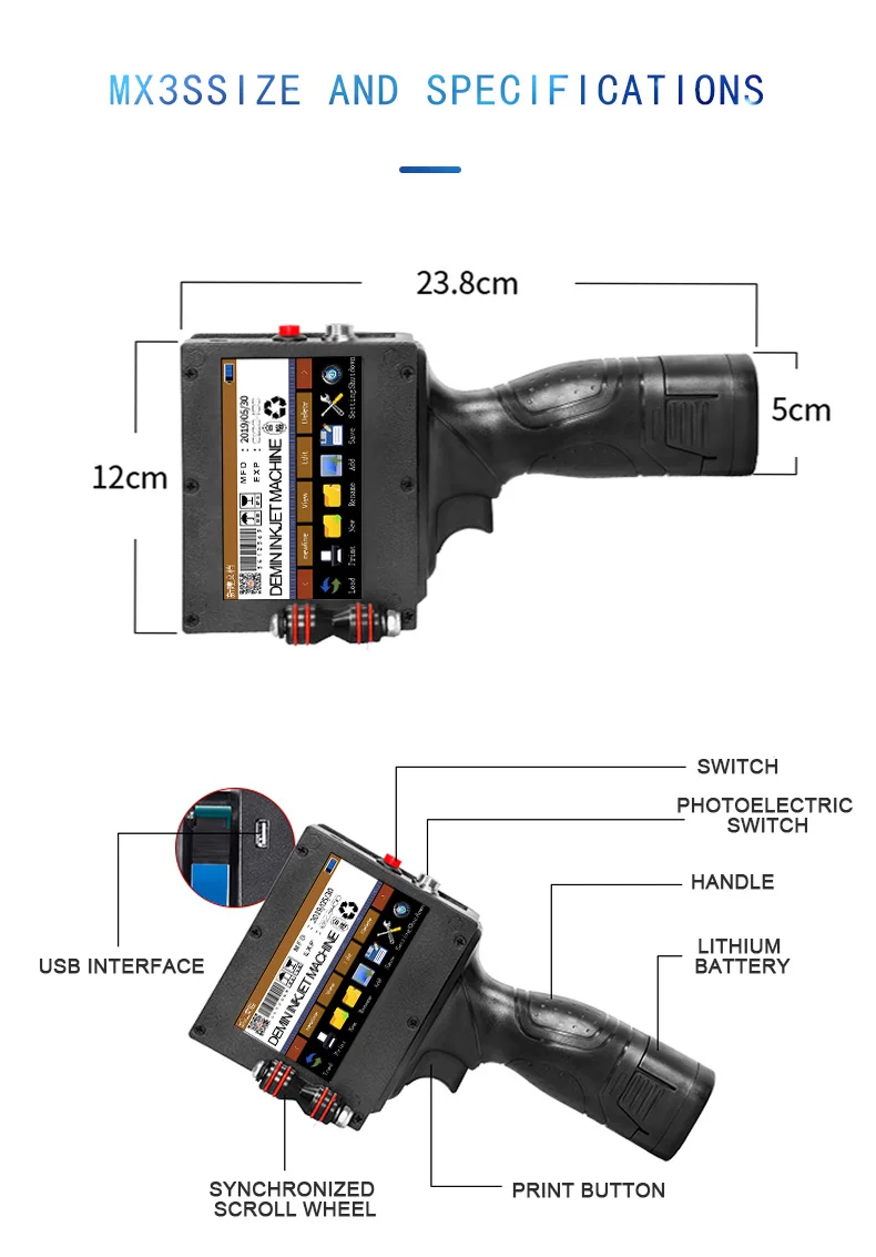 Demin Mx3s Handheld Inkjet Printer Production Date Coding Machine Small