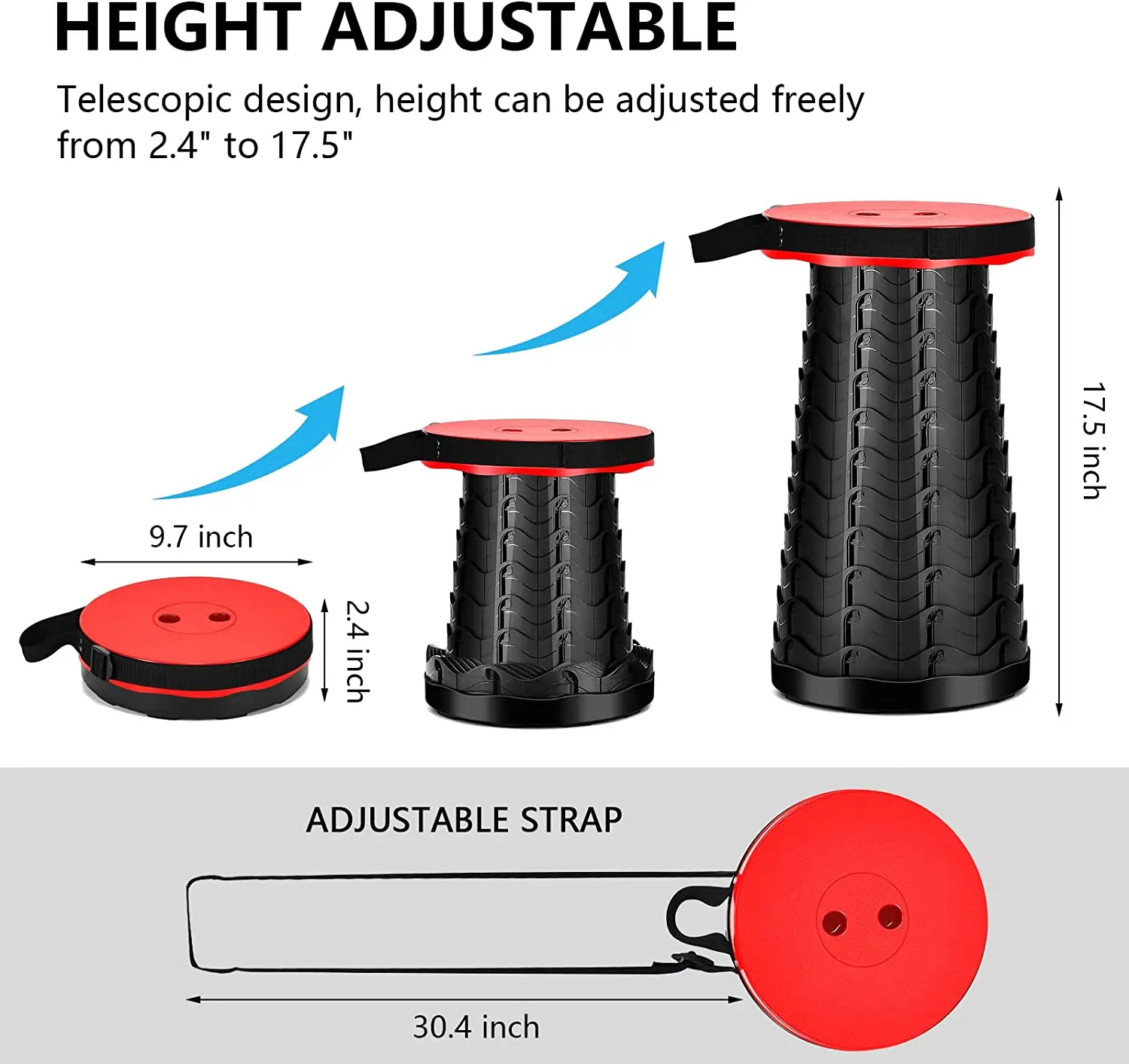 Retractable Folding Stool, Portable Lightweight Collapsible Chair Seat, Telescoping Adjustable Desk for Fishing Hiking Travel