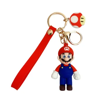 Custom Wholesale Key Ring Promotional 3D Rubber Cute Cartoon Super Mario Key Chain Cartoon Gift Rubber Key Chain