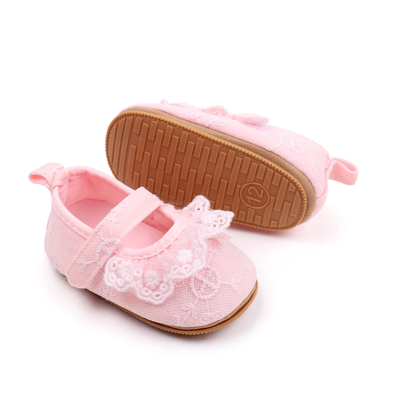 Spring and Autumn Solid Color Lace Lace Soft Soled Non-slip Baby Princess Shoes for Girls manufacture