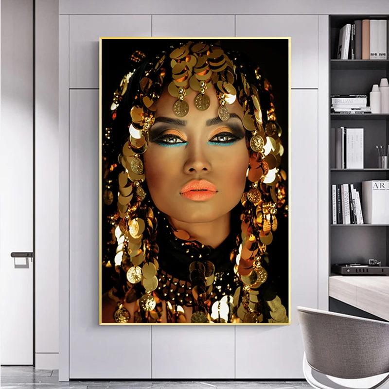Bling Gold Makeup Woman Canvas Painting On The Wall Art Posters And ...